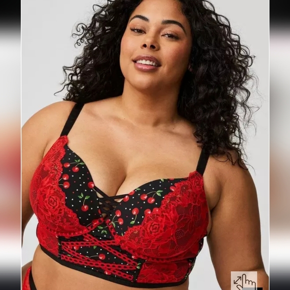 🍁🍂Torrid Cherry XO Plunge Push-Up Longline Bra 46dd - Picture 5 of 6